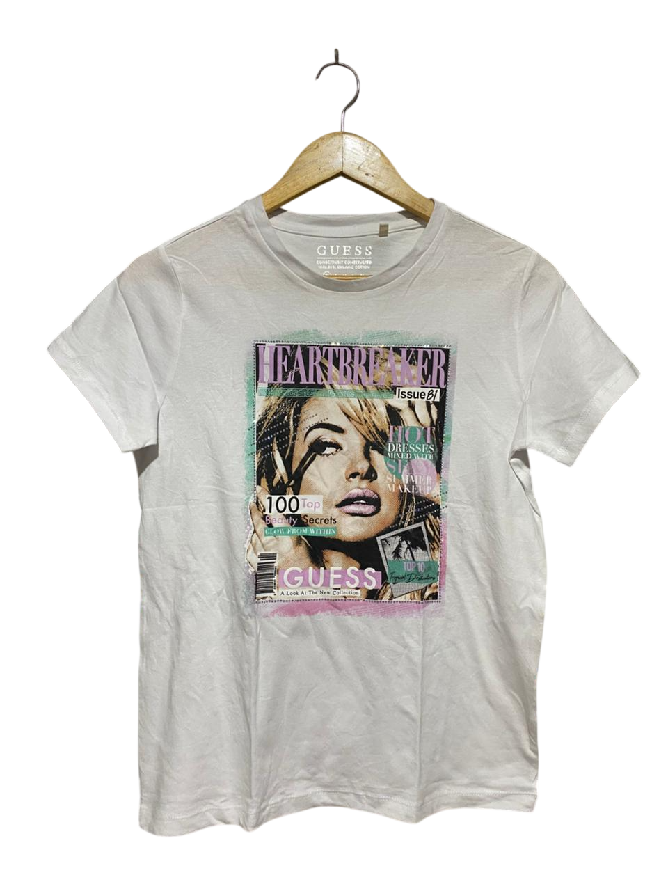 GUESS |L| BUST 18| B28| HEARTBREAKER MAGAZINE GRAPHIC T-SHIRT WHITE