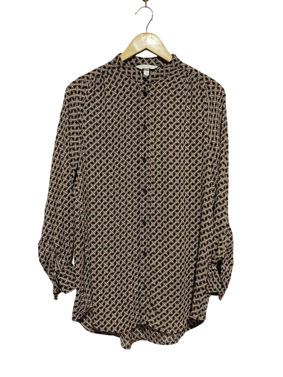 H&M |L| BUST 20| B28| GEOMETRIC PRINT LONG SLEEVE BUTTON-DOWN BLOUSE