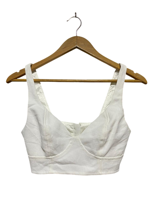 KOOKAI |S| BUST 14| B28| PREMIUM WHITE LINEN-LOOK BUSTIER CROP TOP