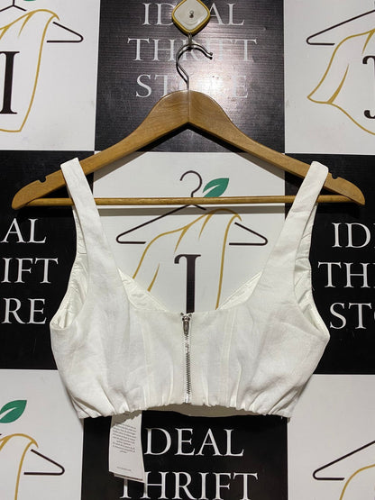 KOOKAI |S| BUST 14| B28| PREMIUM WHITE LINEN-LOOK BUSTIER CROP TOP