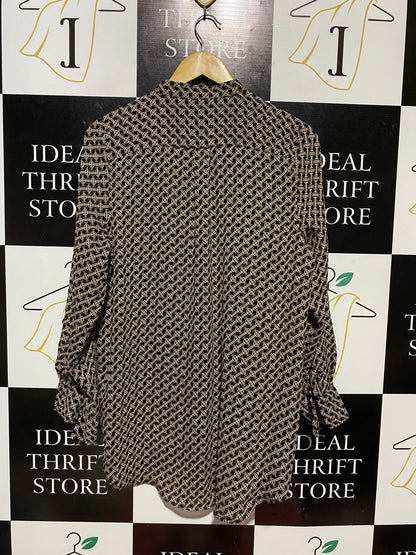 H&M |L| BUST 20| B28| GEOMETRIC PRINT LONG SLEEVE BUTTON-DOWN BLOUSE