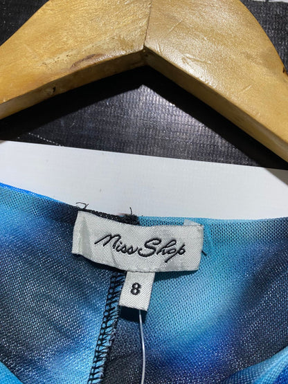 MISS SHOP |XS| BUST 13| B28| BLUE ABSTRACT PRINT RUCHED MESH BODYCON DRESS