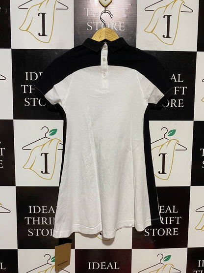 BURBERRY |S| BUST 16| B28| WHITE AND BLACK EMBOSSED LOGO POLO MINI DRESS