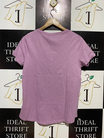 JUST JEANS |M| BUST 18| B28| WOMEN MAUVE PURPLE V-NECK SLUB COTTON T-SHIRT
