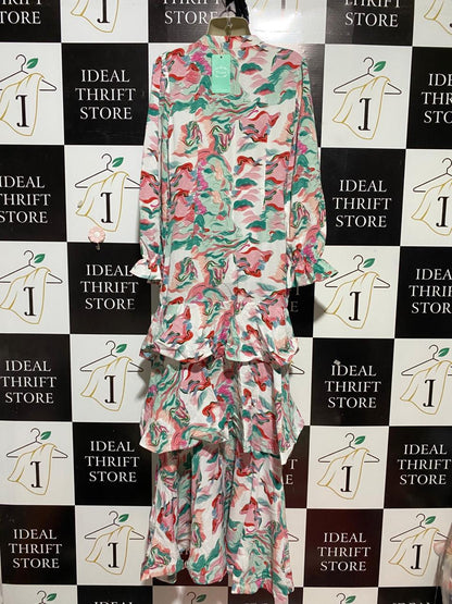 TOLEEN |M| BUST 18| B28| WOMEN MULTICOLOR ABSTRACT PRINT TIERED MAXI DRESS
