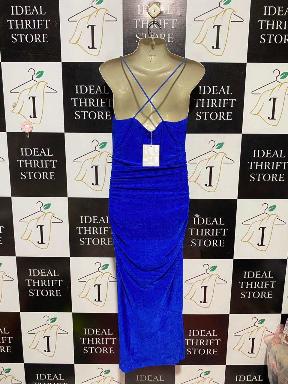 RUMOR |S| BUST 15| B28| WOMEN ROYAL BLUE COWL NECK RUCHED MAXI DRESS