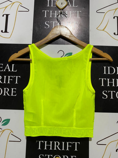 CALVIN KLEIN |XS| BUST 13| B28| NEON LIME GREEN LOGO BAND CROP TANK TOP