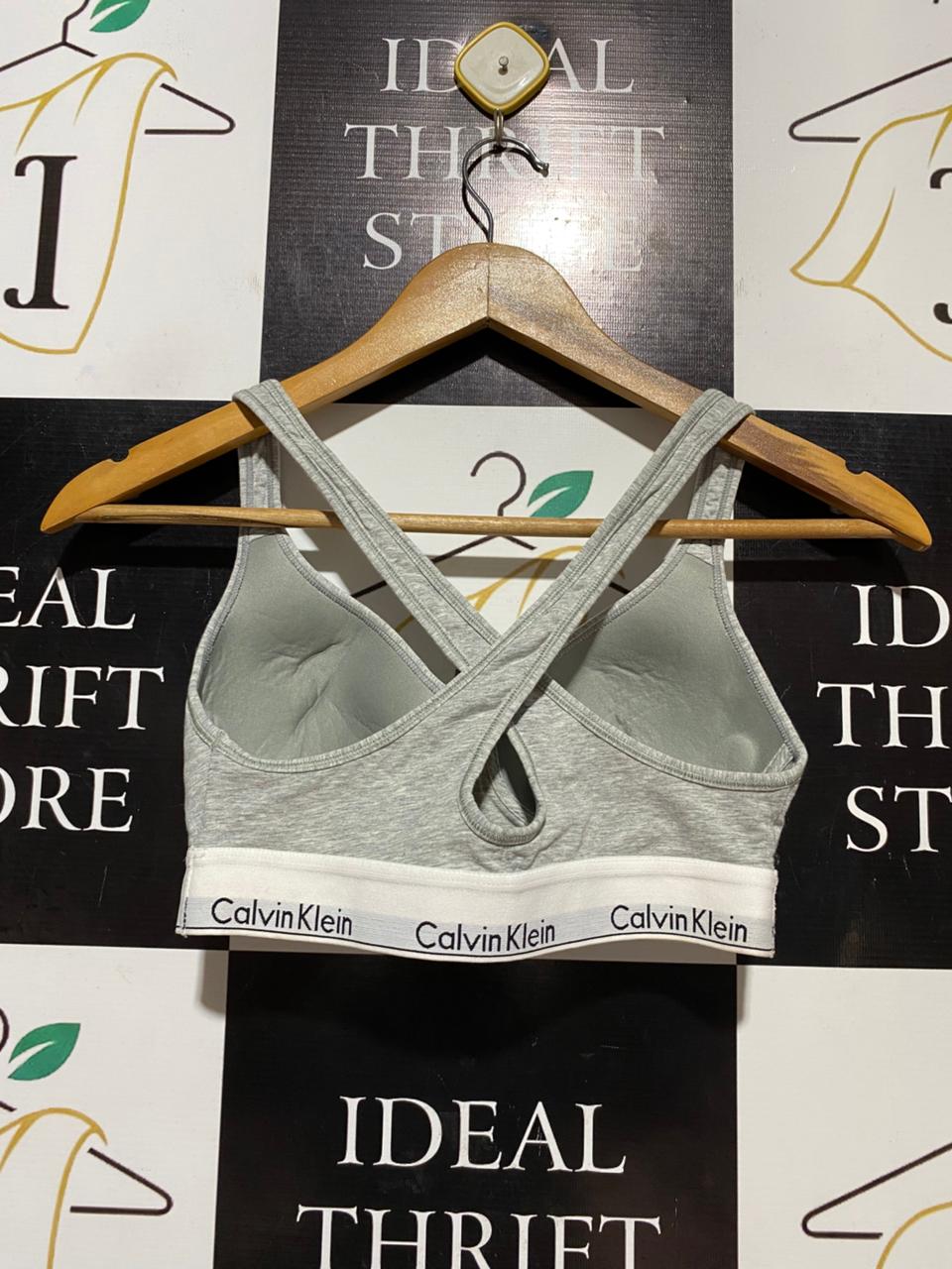 CALVIN KLEIN |XS| BUST 13| B28| PREMIUM GREY SPORTS BRA WITH CROSS-BACK STRAPS