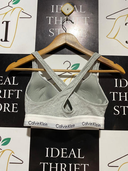 CALVIN KLEIN |XS| BUST 13| B28| PREMIUM GREY SPORTS BRA WITH CROSS-BACK STRAPS