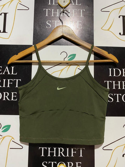 NIKE |S| BUST 14| B28| PRO PREMIUM OLIVE GREEN CROP TANK TOP WITH LIME TAPE