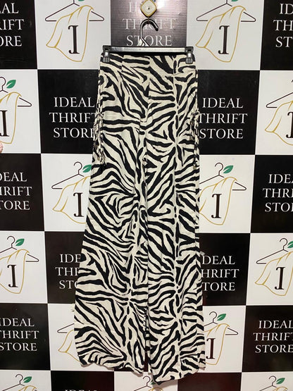 ZARA |XS| WAIST 24| B27| WOMEN PREMIUM ZEBRA PRINT WIDE-LEG TROUSERS