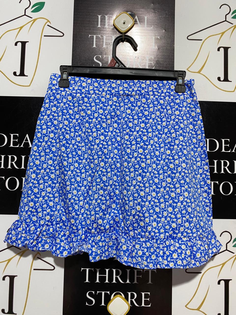 SHEIN |M| WAIST 28| B27| VCAY BLUE DAISY FLORAL PRINT RUFFLE TRIM WRAP SKIRT