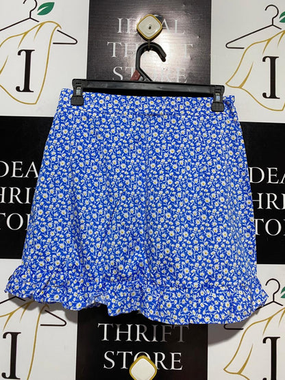 SHEIN |M| WAIST 28| B27| VCAY BLUE DAISY FLORAL PRINT RUFFLE TRIM WRAP SKIRT