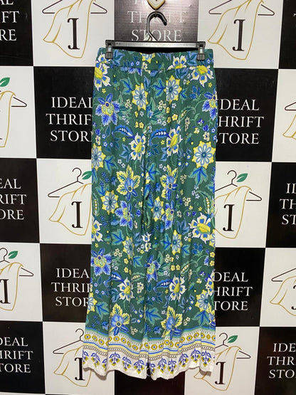 SUSSAN |M| WAIST 28| B27| GREEN BOHEMIAN FLORAL PRINT WIDE LEG PALAZZO PANTS WITH BORDER HEM