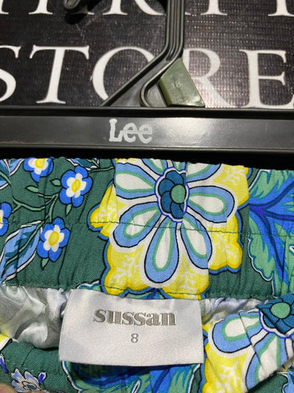 SUSSAN |M| WAIST 28| B27| GREEN BOHEMIAN FLORAL PRINT WIDE LEG PALAZZO PANTS WITH BORDER HEM