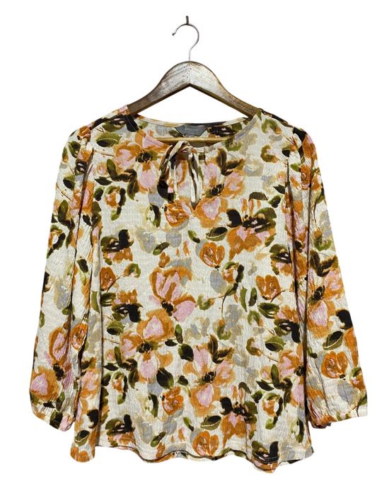 SUZANNEGRAE |XL| BUST 21| B28| WOMEN'S ABSTRACT FLORAL KEYHOLE BLOUSE / TOP