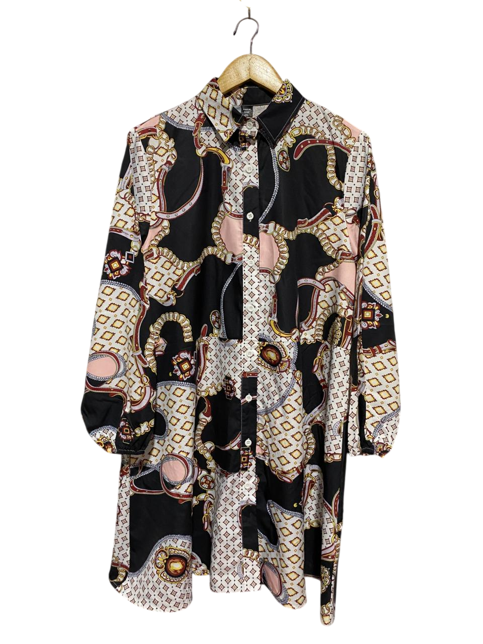 SHEIN CURVE |XL| BUST 21| B28| WOMEN'S CHAIN PRINT BUTTON-DOWN SHIRT DRESS / TUNIC TOP