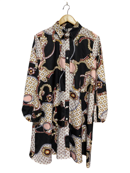 SHEIN CURVE |XL| BUST 21| B28| WOMEN'S CHAIN PRINT BUTTON-DOWN SHIRT DRESS / TUNIC TOP