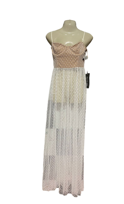 WHITE FOX | M| BUST 17| B28| CHIC MEETS WEST BEIGE MESH POLKA DOT MAXI DRESS