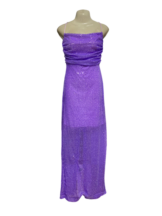 D X |M| BUST 17| B28| PREMIUM LILAC SEQUIN GATHERED BUST SLIP LONG MAXI DRESS