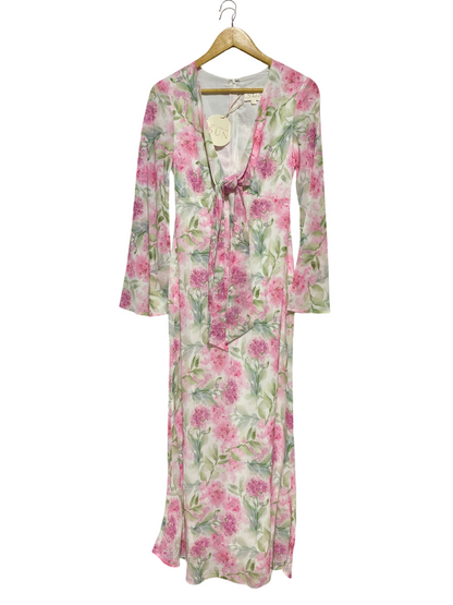 SUN |S| BUST 16| B28| PINK FLORAL BELL SLEEVE LONG MAXI DRESS