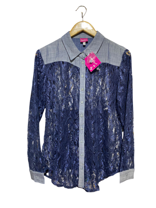 TOGETHER |L| BUST 20| B28| LACE AND CHAMBRAY BUTTON-DOWN SHIRT