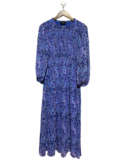 BASQUE |L| BUST 19| B28|BLUE PAISLEY PRINT SMOCKED LONG MAXI DRESS