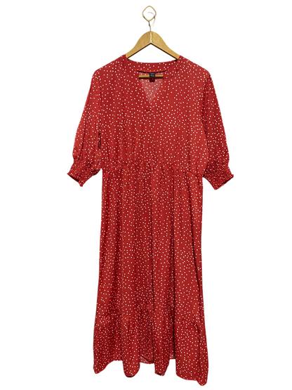 SHEIN |XL| BUST 21| B28| RED POLKA DOT V-NECK MIDI DRESS WITH SMOCKED CUFFS