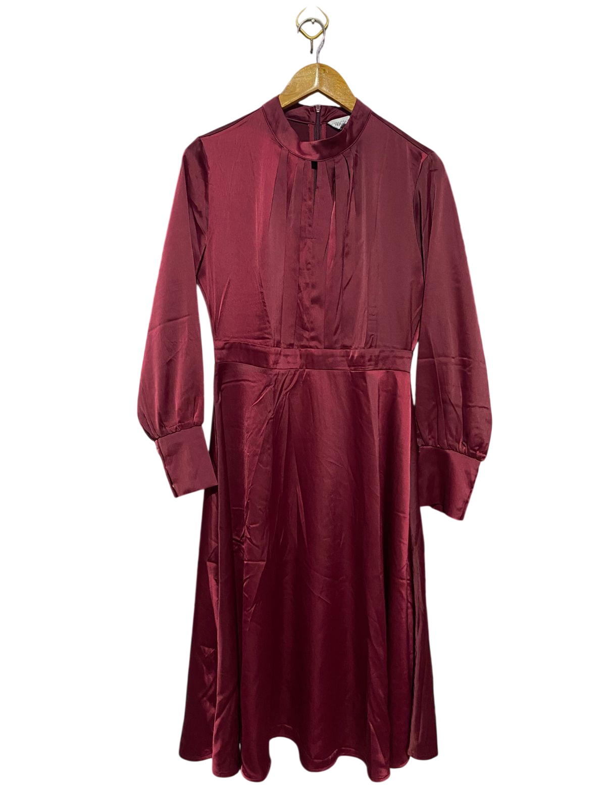CHICWISH |M| BUST 18| B28| PREMIUM MAROON SATIN MOCK NECK LONG MAXI DRESS