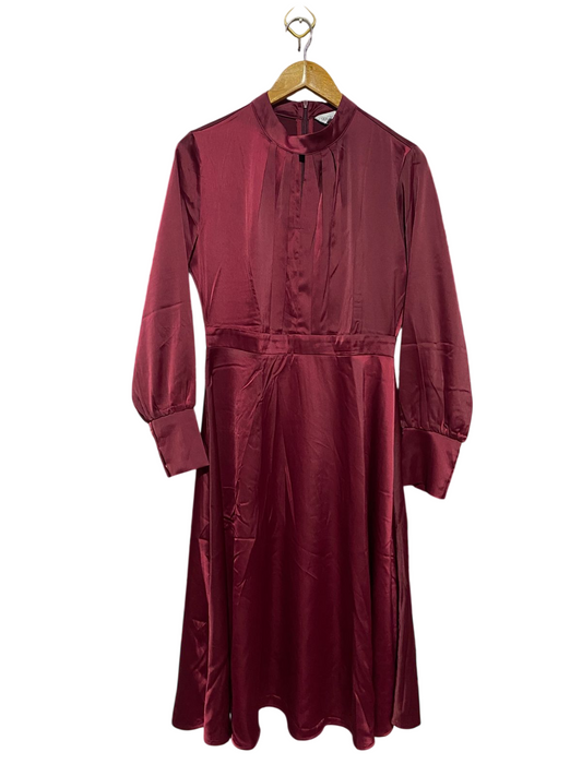 CHICWISH |M| BUST 18| B28| PREMIUM MAROON SATIN MOCK NECK LONG MAXI DRESS
