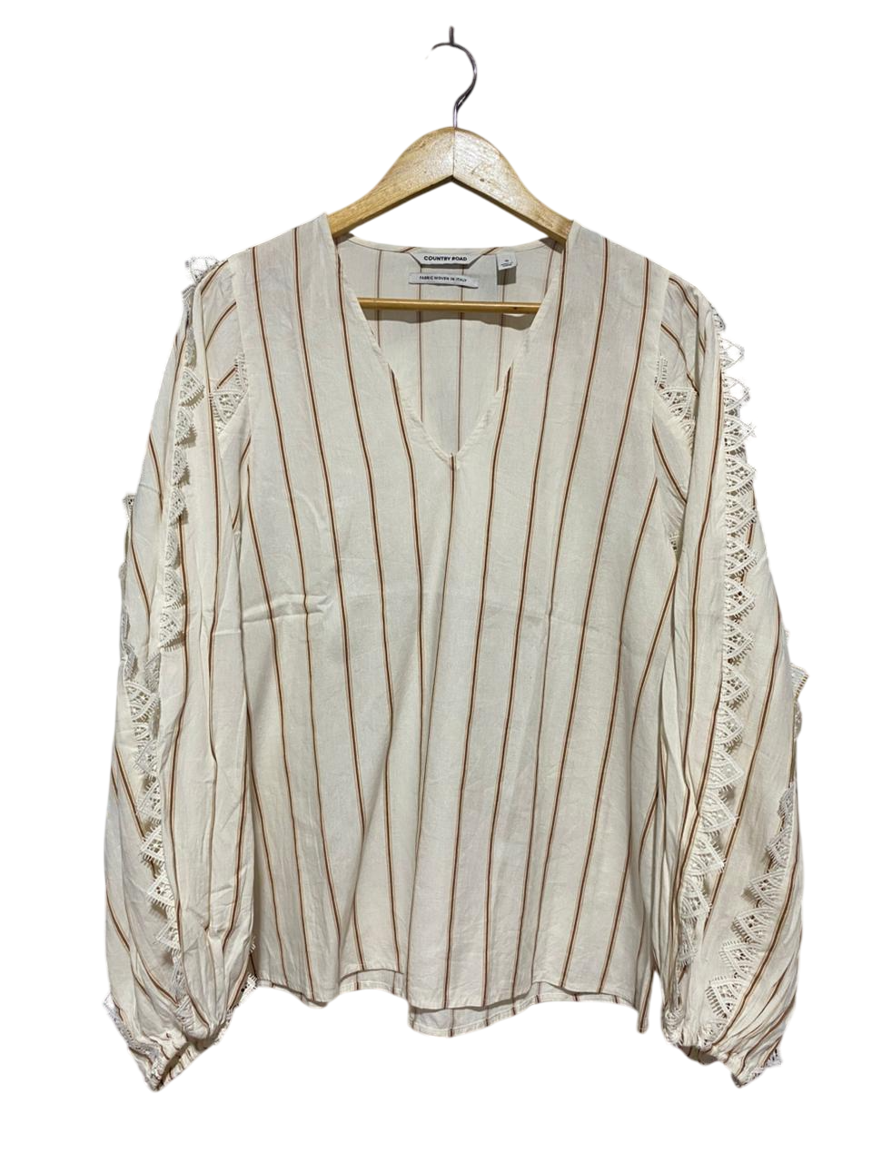 COUNTRY ROAD |XL| BUST 20| B28| LACE-TRIM STRIPED LINEN BLOUSE