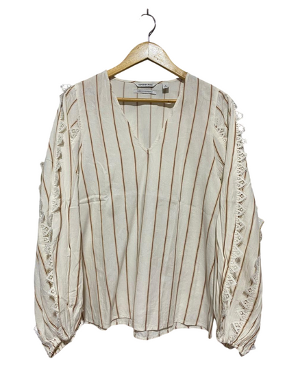 COUNTRY ROAD |XL| BUST 20| B28| LACE-TRIM STRIPED LINEN BLOUSE