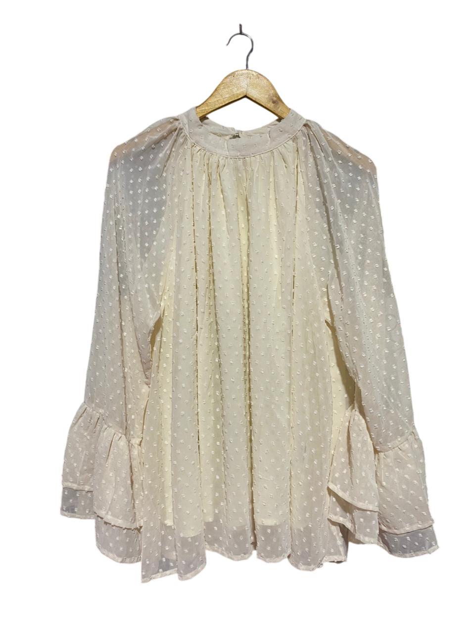 SHEIN |L| BUST FREE| B28| SWISS DOT BELL SLEEVE BLOUSE