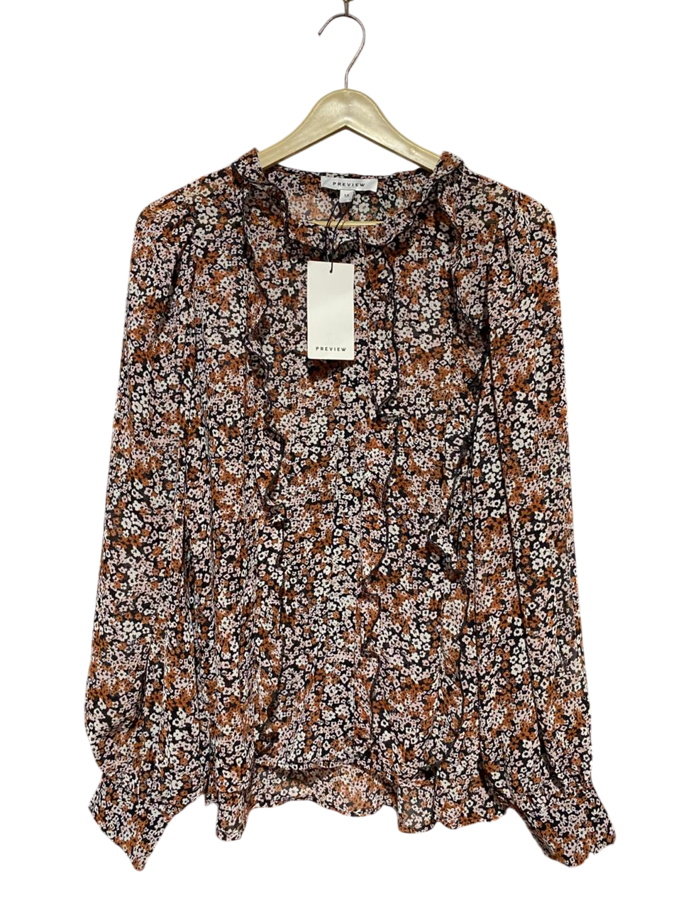 PREVIEW |XL| BUST 24| B28| FLORAL RUFFLE TRIM LONG SLEEVE BLOUSE