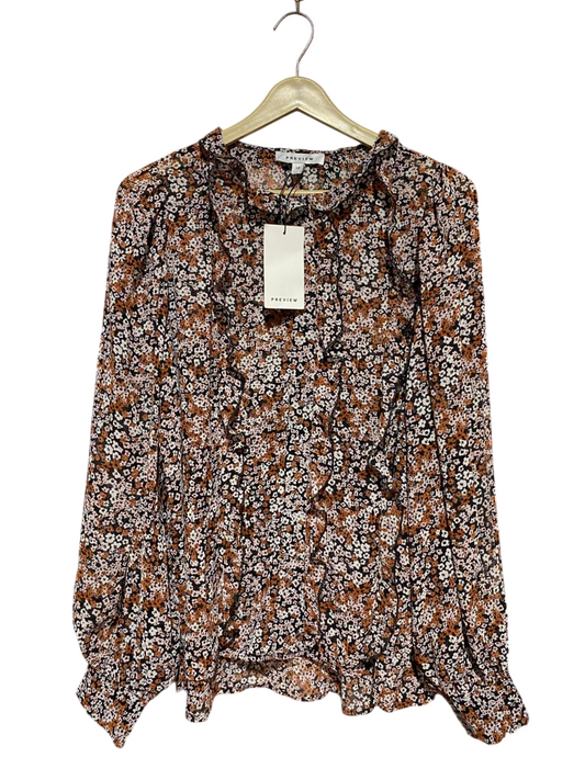 PREVIEW |XL| BUST 24| B28| FLORAL RUFFLE TRIM LONG SLEEVE BLOUSE