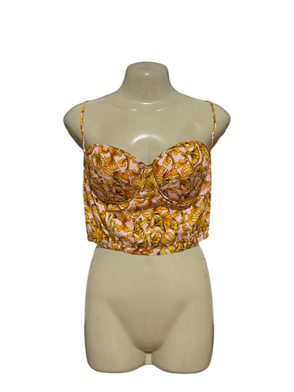 WHITE SANDSTORM |S| BUST 16| B29| BAROQUE PRINT CORSET CROP TOP