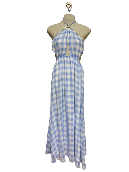 ALL ABOUT MAY |M| BUST 17| B29| GINGHAM CHECKERED HALTER MAXI DRESS
