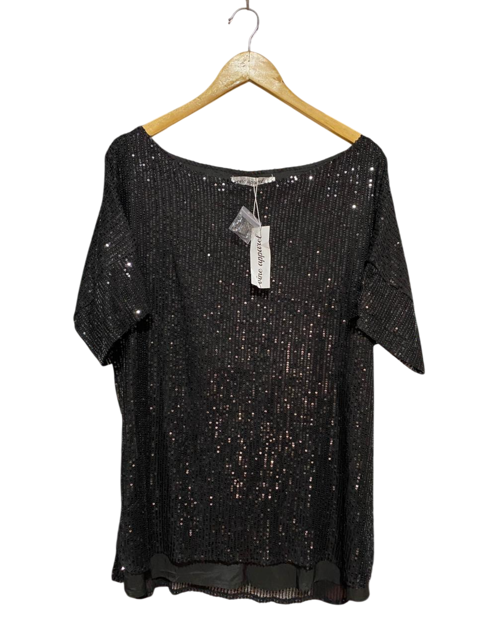 VINE APPAREL |M| BUST FREE| B29| WOMEN'S SEQUIN EMBELLISHED SHORT SLEEVE PARTY BLOUSE / TOP