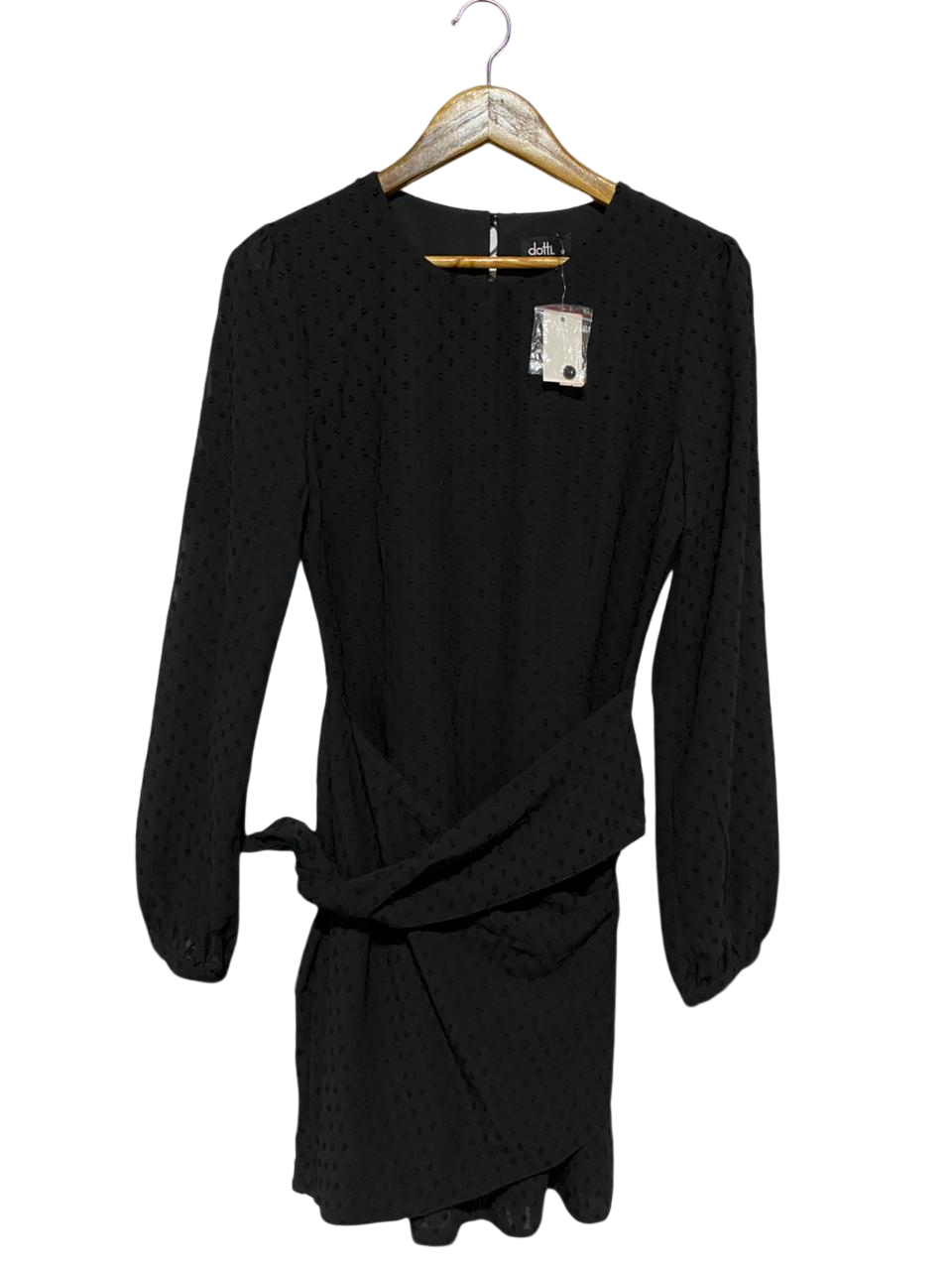 DOTTI |M| BUST 18| B29| WOMEN'S LONG-SLEEVE TEXTURED MINI DRESS WITH WAIST TIE