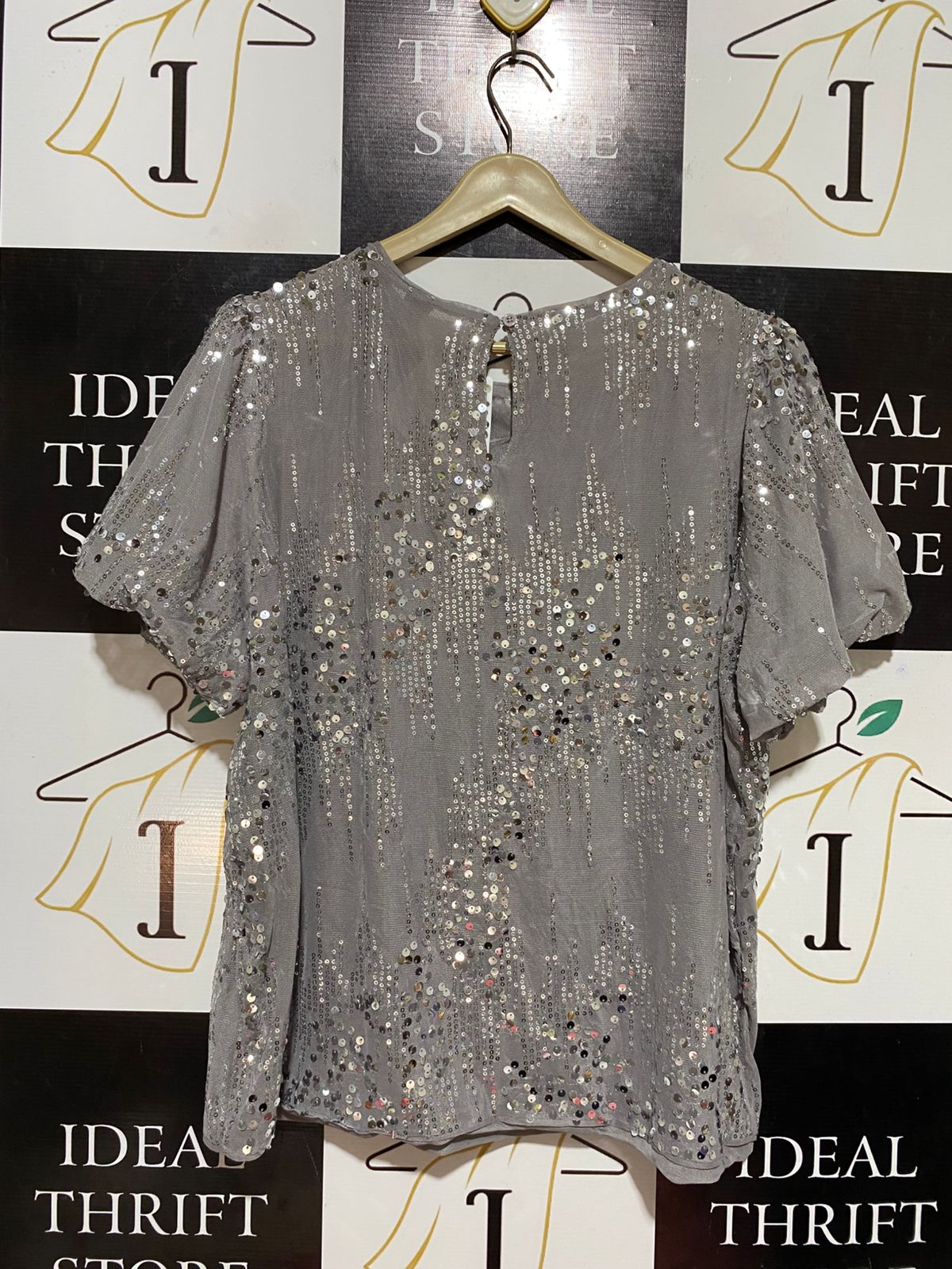 ANKO |L| BUST 22| B29| WOMEN'S SEQUIN EMBELLISHED SHORT SLEEVE PARTY BLOUSE / TOP