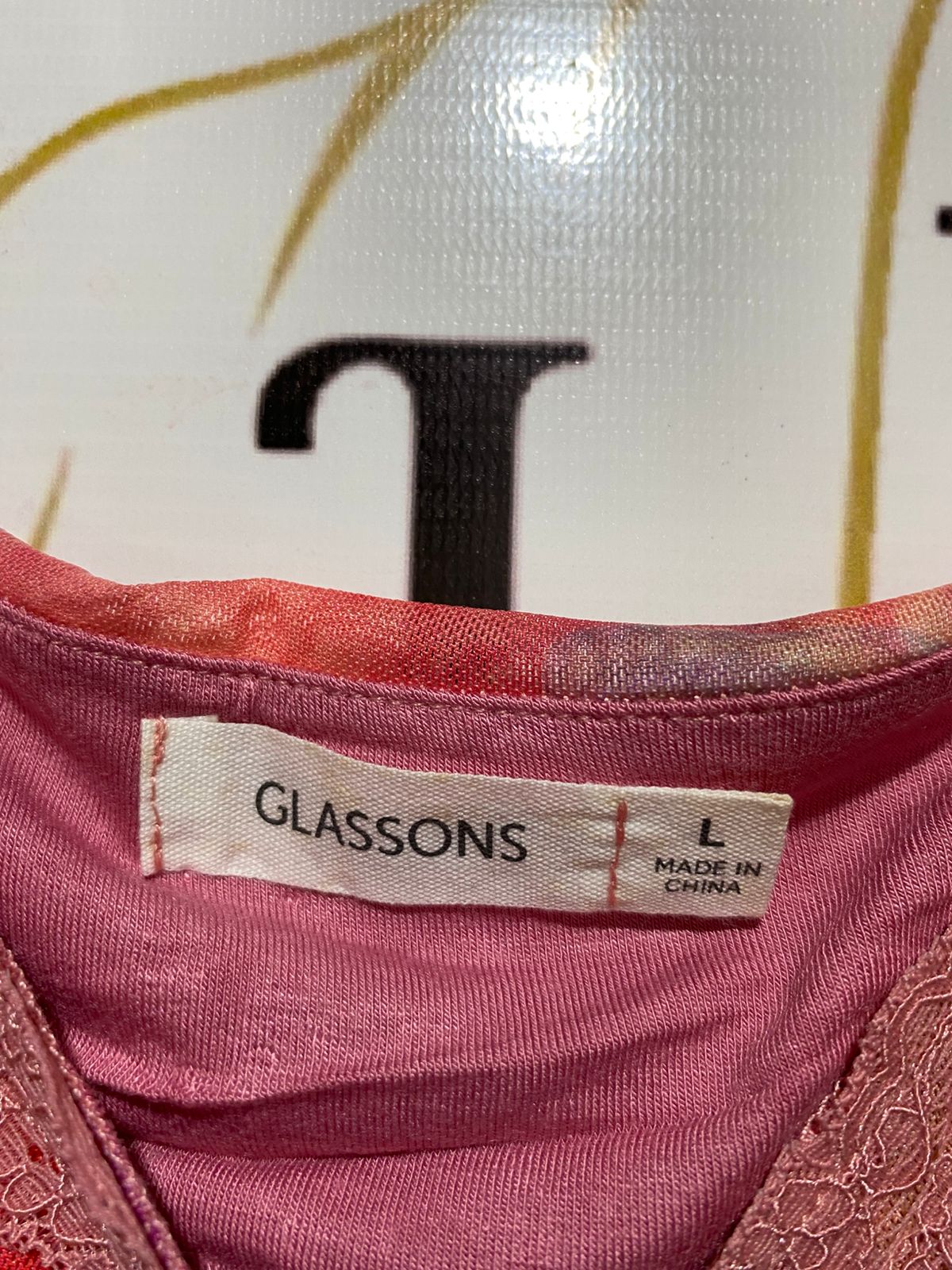 GLASSONS |M| BUST 16| B29| VINTAGE WOMEN'S TIE-DYE LACE-TRIM ASYMMETRICAL CROP TOP