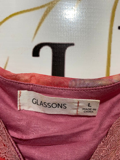 GLASSONS |M| BUST 16| B29| VINTAGE WOMEN'S TIE-DYE LACE-TRIM ASYMMETRICAL CROP TOP