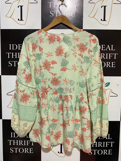 GRACE & CO |M| BUST 18| B29| WOMEN'S BOHO FLORAL PRINT TIE-NECK BLOUSE / TOP