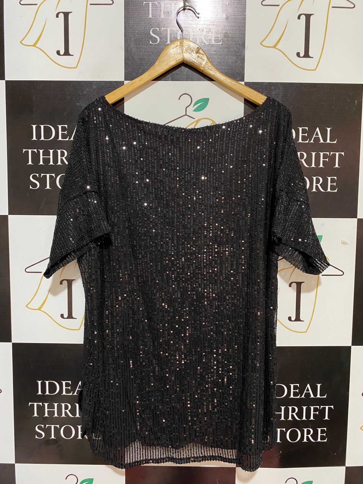 VINE APPAREL |M| BUST FREE| B29| WOMEN'S SEQUIN EMBELLISHED SHORT SLEEVE PARTY BLOUSE / TOP