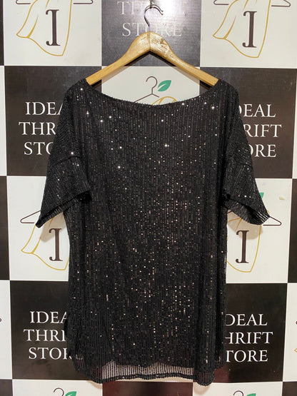 VINE APPAREL |M| BUST FREE| B29| WOMEN'S SEQUIN EMBELLISHED SHORT SLEEVE PARTY BLOUSE / TOP