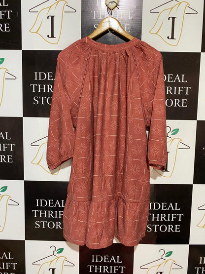 & ME | XL| BUST 23| B29| SUN PRINT BOHO V-NECK MINI DRESS