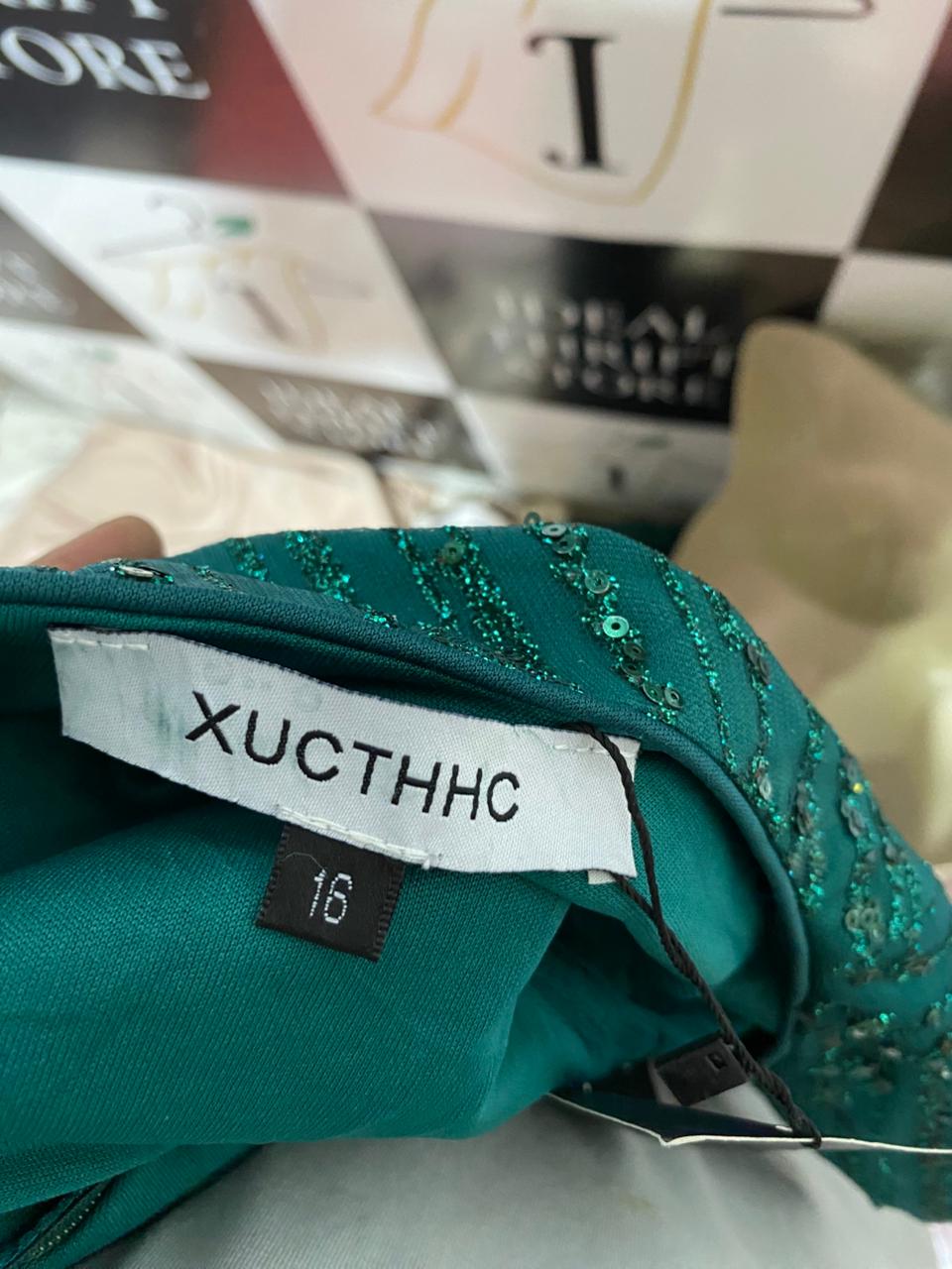 XUCTHHC |M| BUST 18| B29| EMBELLISHED SEQUIN V-NECK MAXI DRESS
