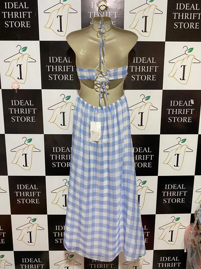 ALL ABOUT MAY |M| BUST 17| B29| GINGHAM CHECKERED HALTER MAXI DRESS