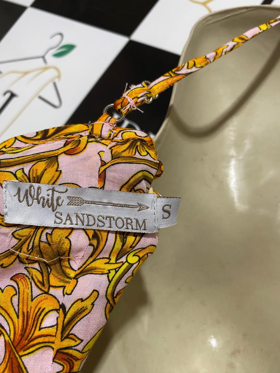 WHITE SANDSTORM |S| BUST 16| B29| BAROQUE PRINT CORSET CROP TOP