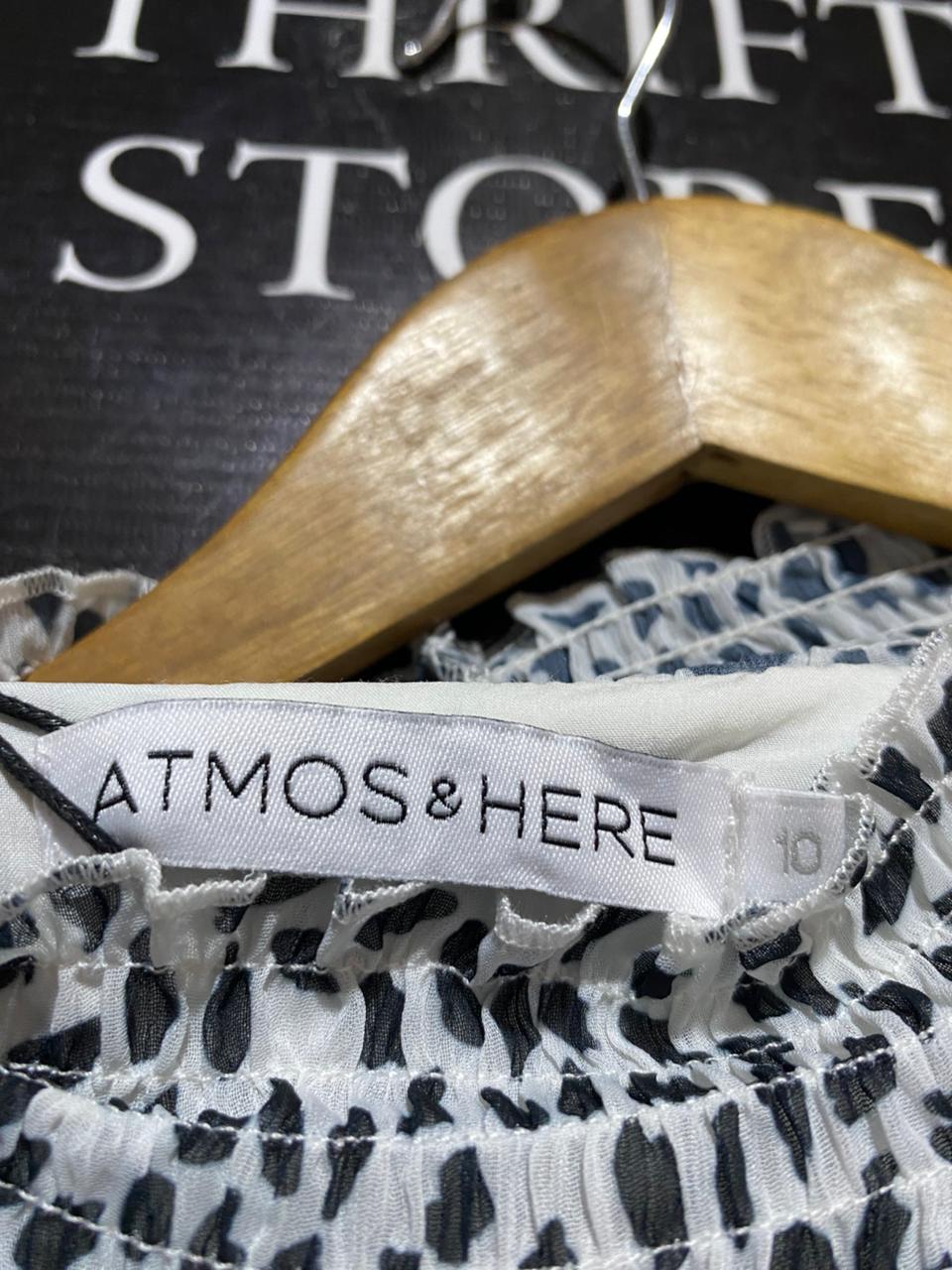 ATMOS & HERE |M| BUST 17| B28| SMOCKED PATTERNED LONG SLEEVE MINI DRESS